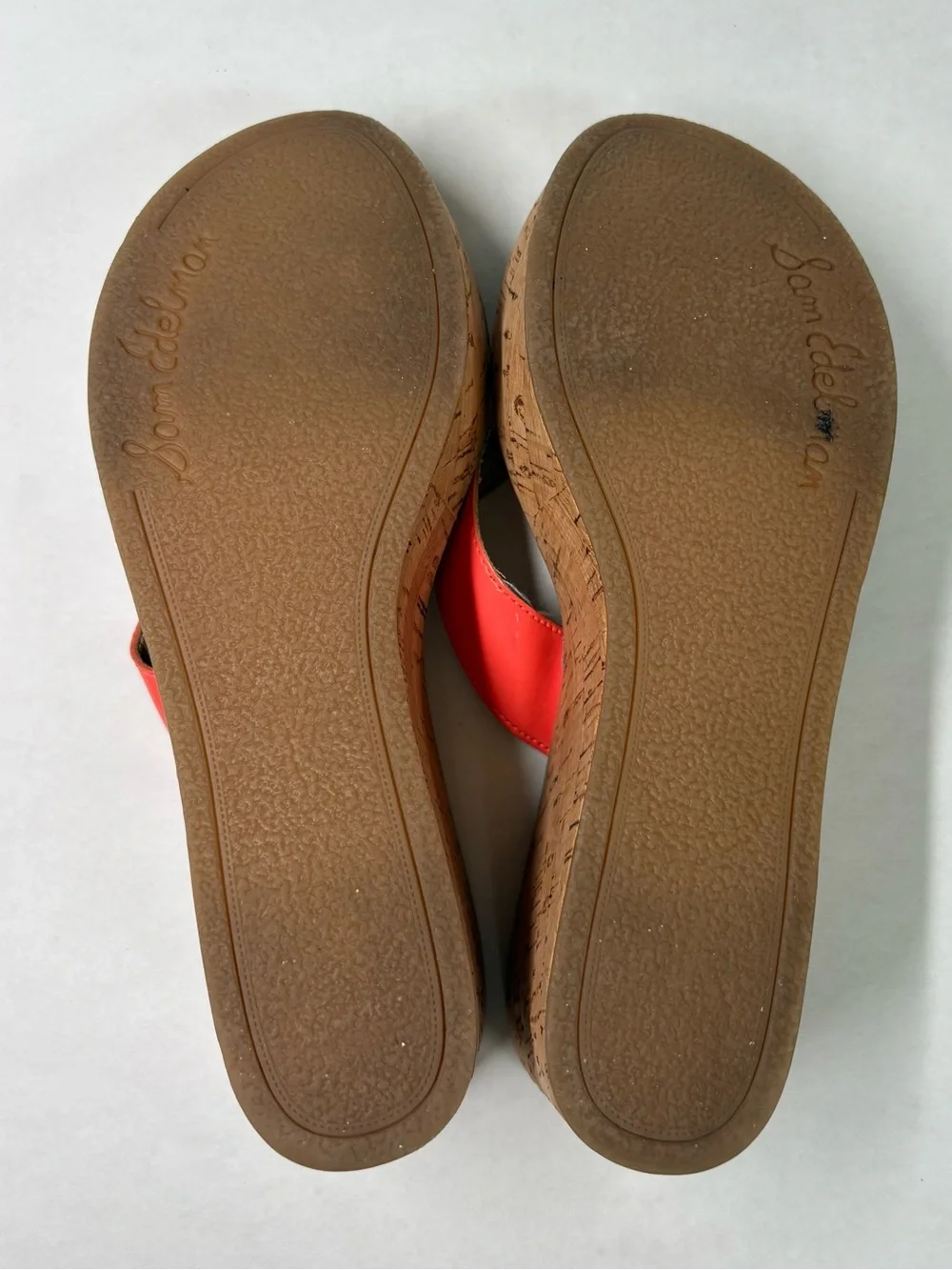 Sam Edelman Romy Croc Print Cork Wedge Thong Sandal US 7.5 Coral